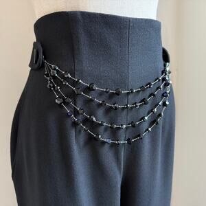 Anne Klein Collection Wool Blend Wide-Leg Pants Detachable Beaded Chain Vintage